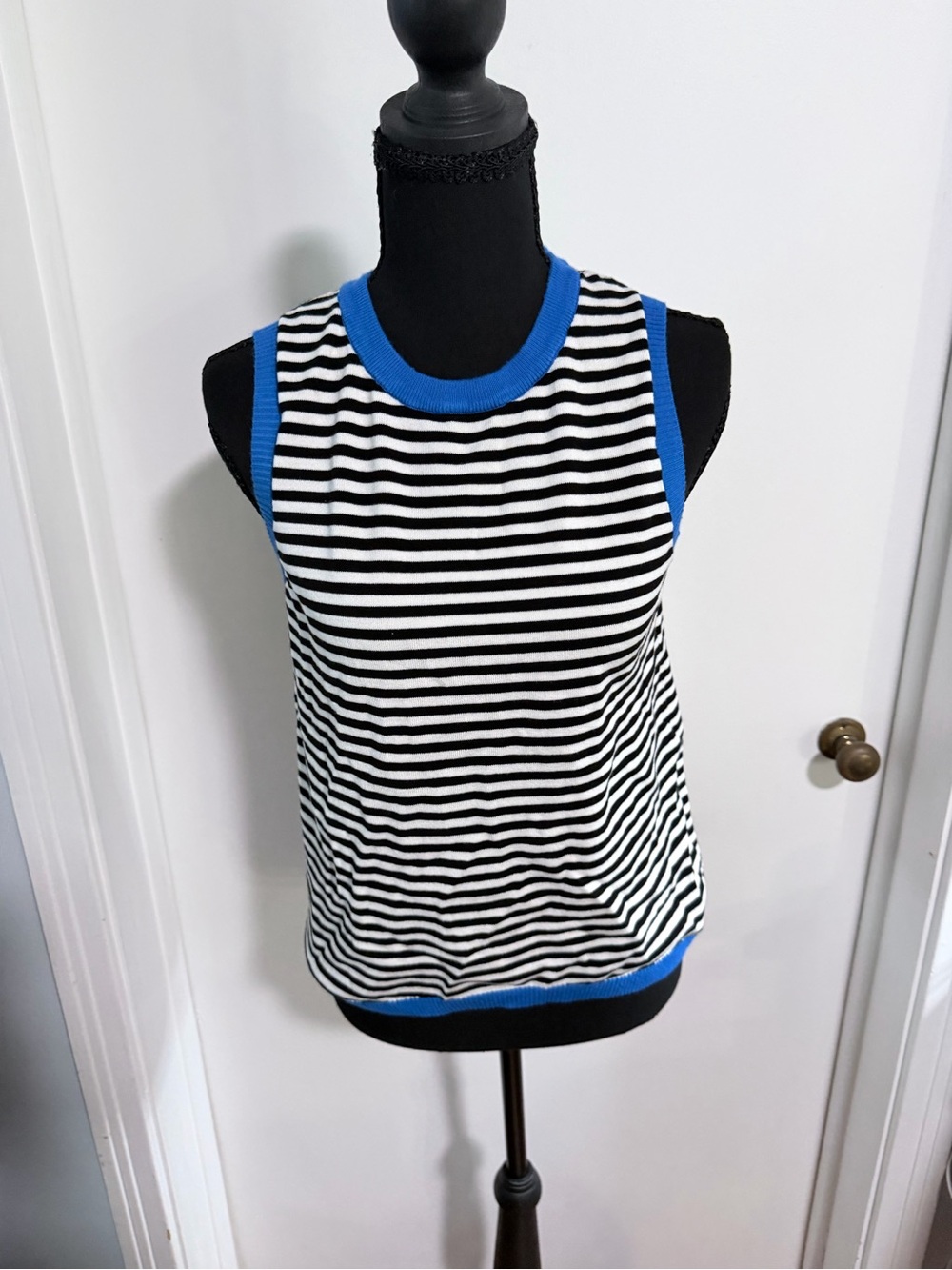 Black & White Striped Tank with Bright Blue Trim